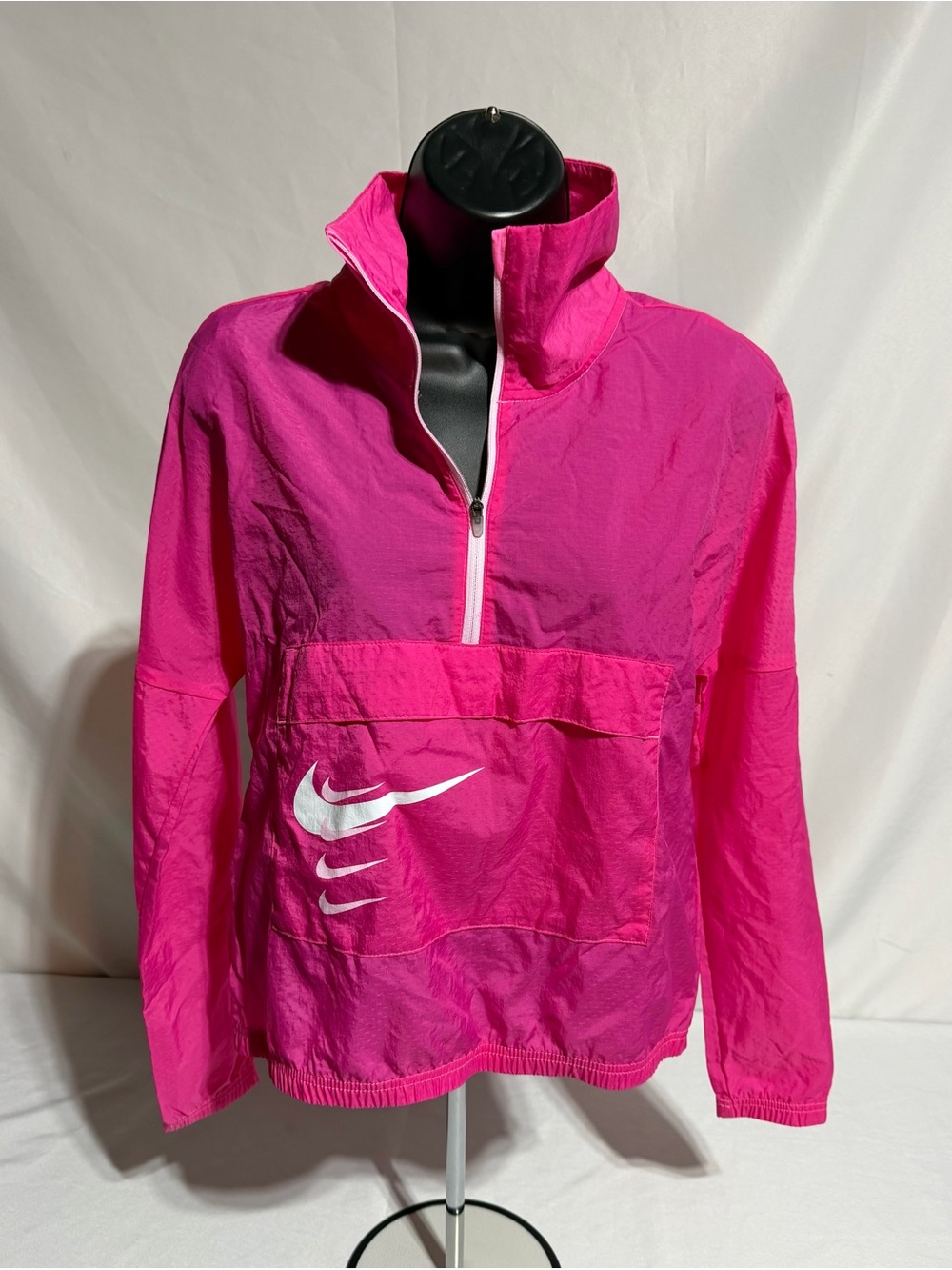Nike Running Women’s XS Pink Half-Zip Anorak Pullover Swoosh Graphic Jacket